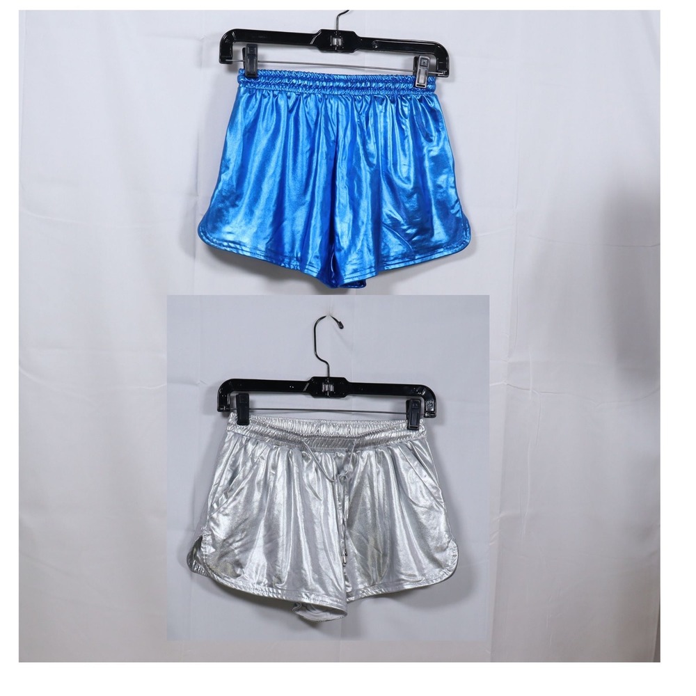 Metallic Dolphin Shorts Small Blue Silver Womens 2 Pack Rave Festival